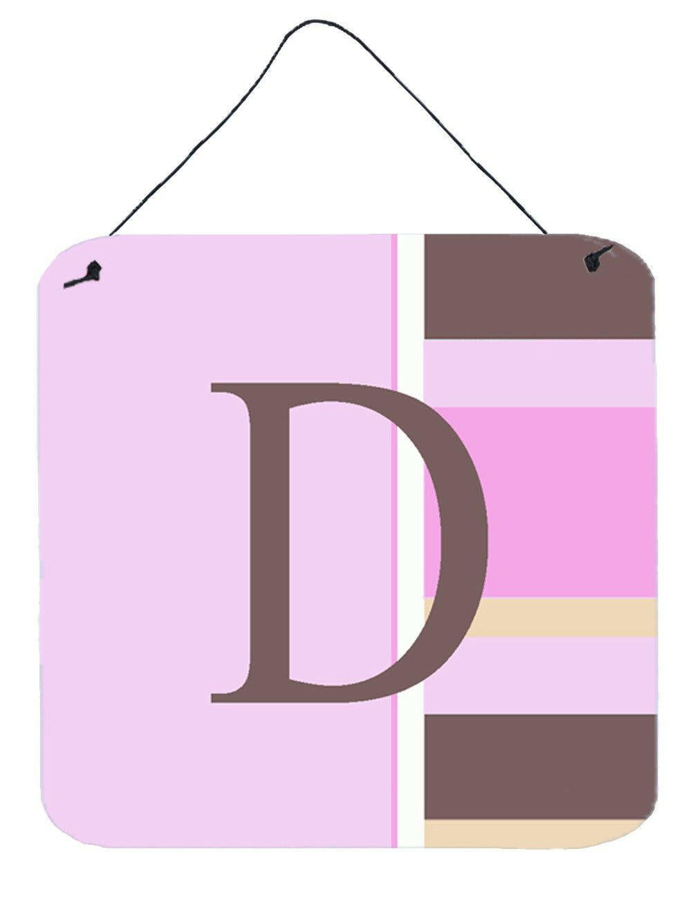 Letter D Initial Monogram - Pink Stripes Wall or Door Hanging Prints by Caroline&#39;s Treasures