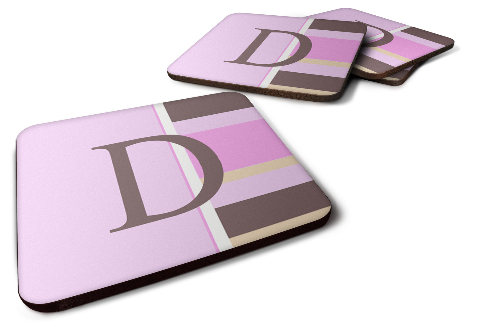Set of 4 Monogram - Pink Stripes Foam Coasters Initial Letter D - the-store.com
