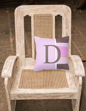 Letter D Initial Monogram - Pink Stripes Decorative   Canvas Fabric Pillow - the-store.com