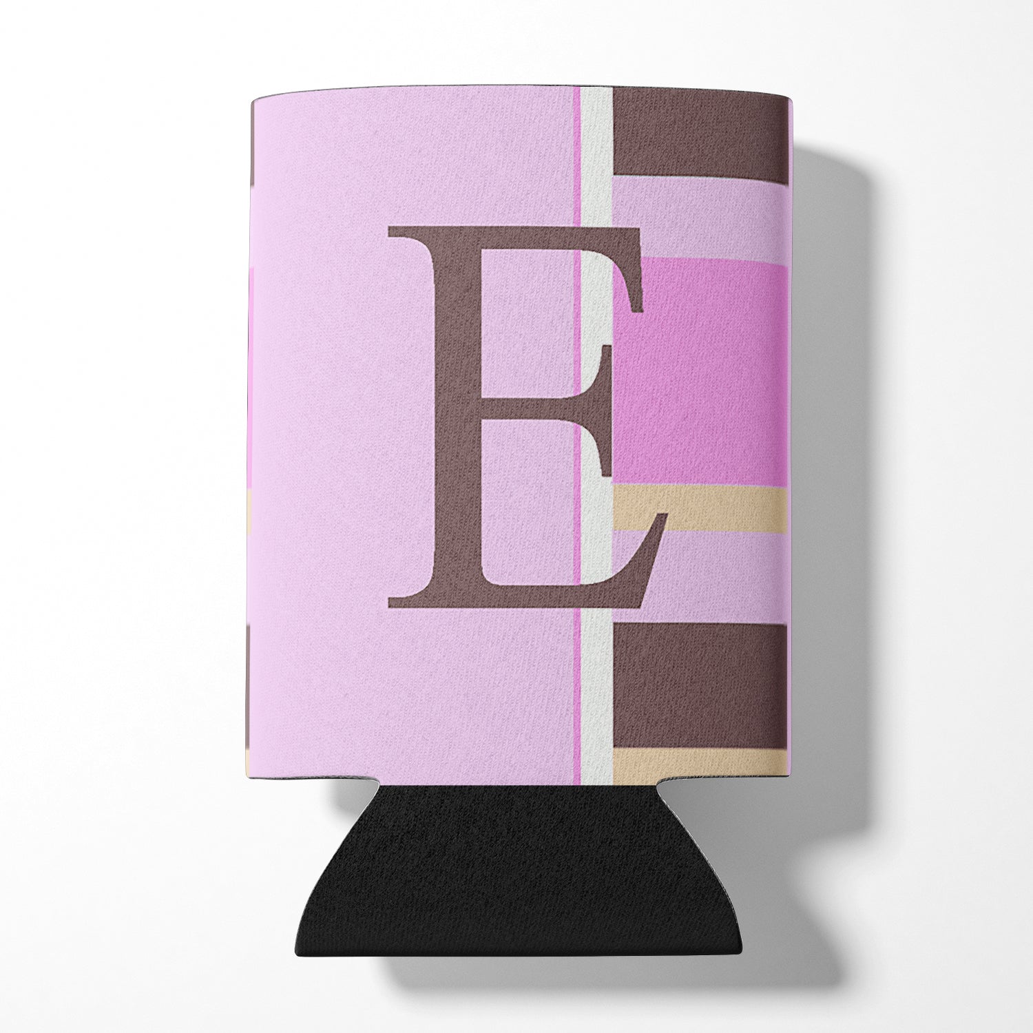 Letter E Initial Monogram - Pink Stripes Can or Bottle Beverage Insulator Hugger.