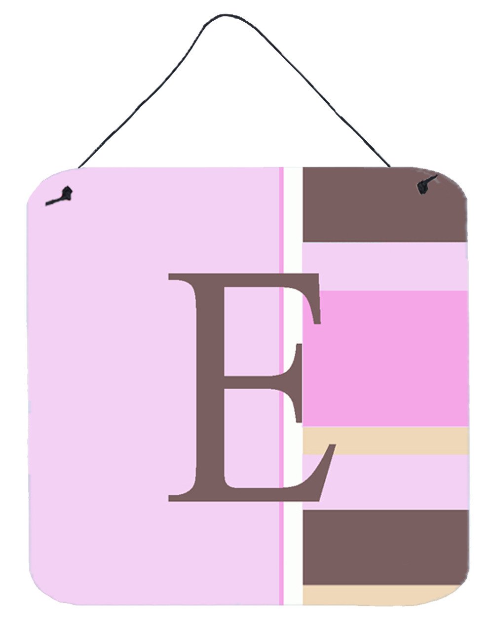 Letter E Initial Monogram - Pink Stripes Wall or Door Hanging Prints by Caroline&#39;s Treasures