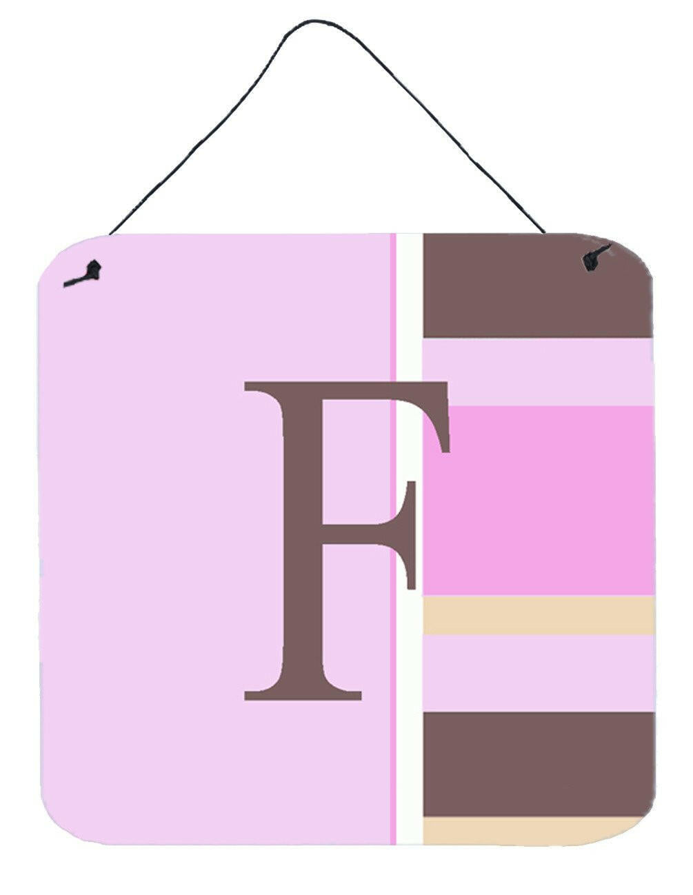 Letter F Initial Monogram - Pink Stripes Wall or Door Hanging Prints by Caroline&#39;s Treasures