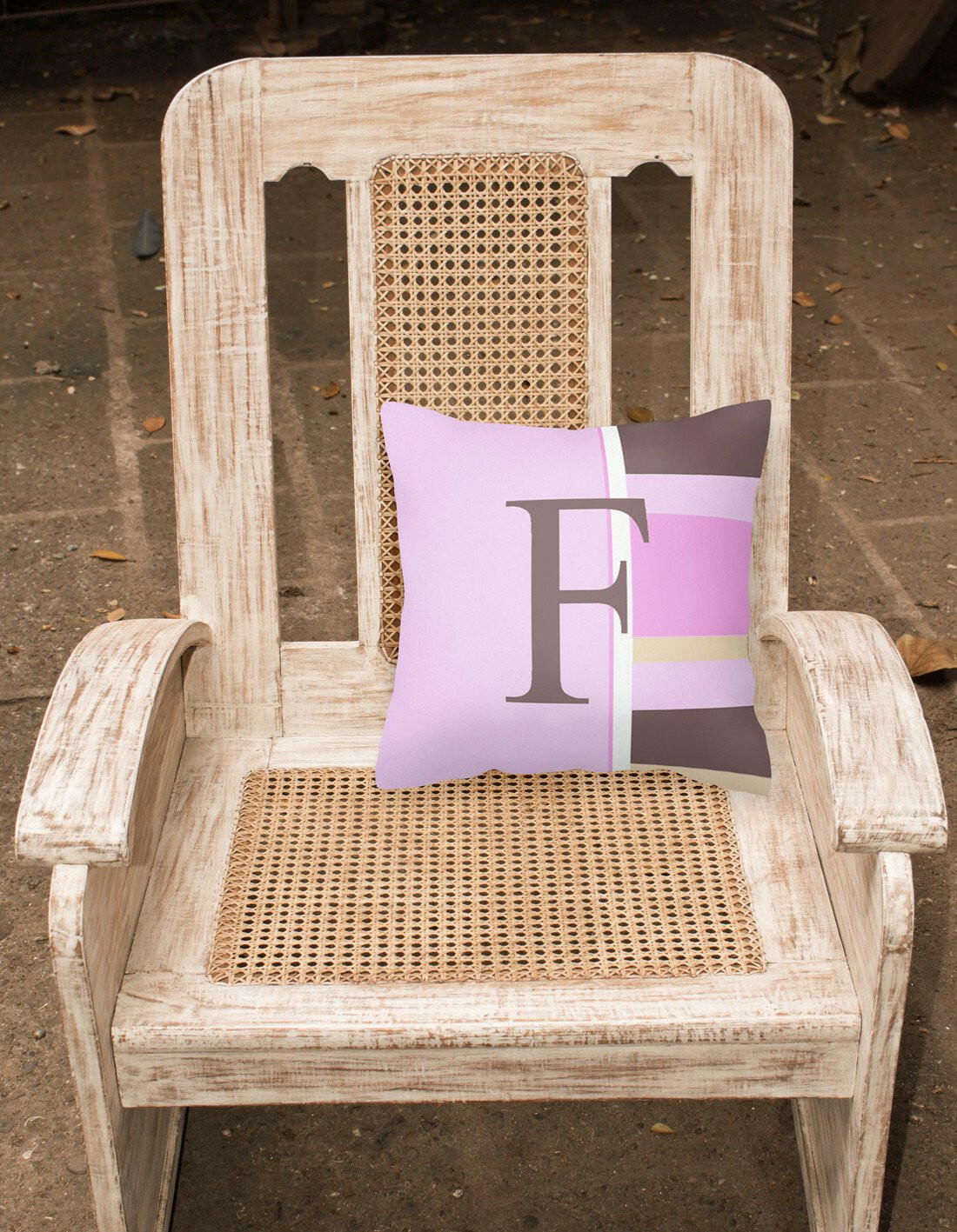 Letter F Initial Monogram - Pink Stripes Decorative   Canvas Fabric Pillow - the-store.com