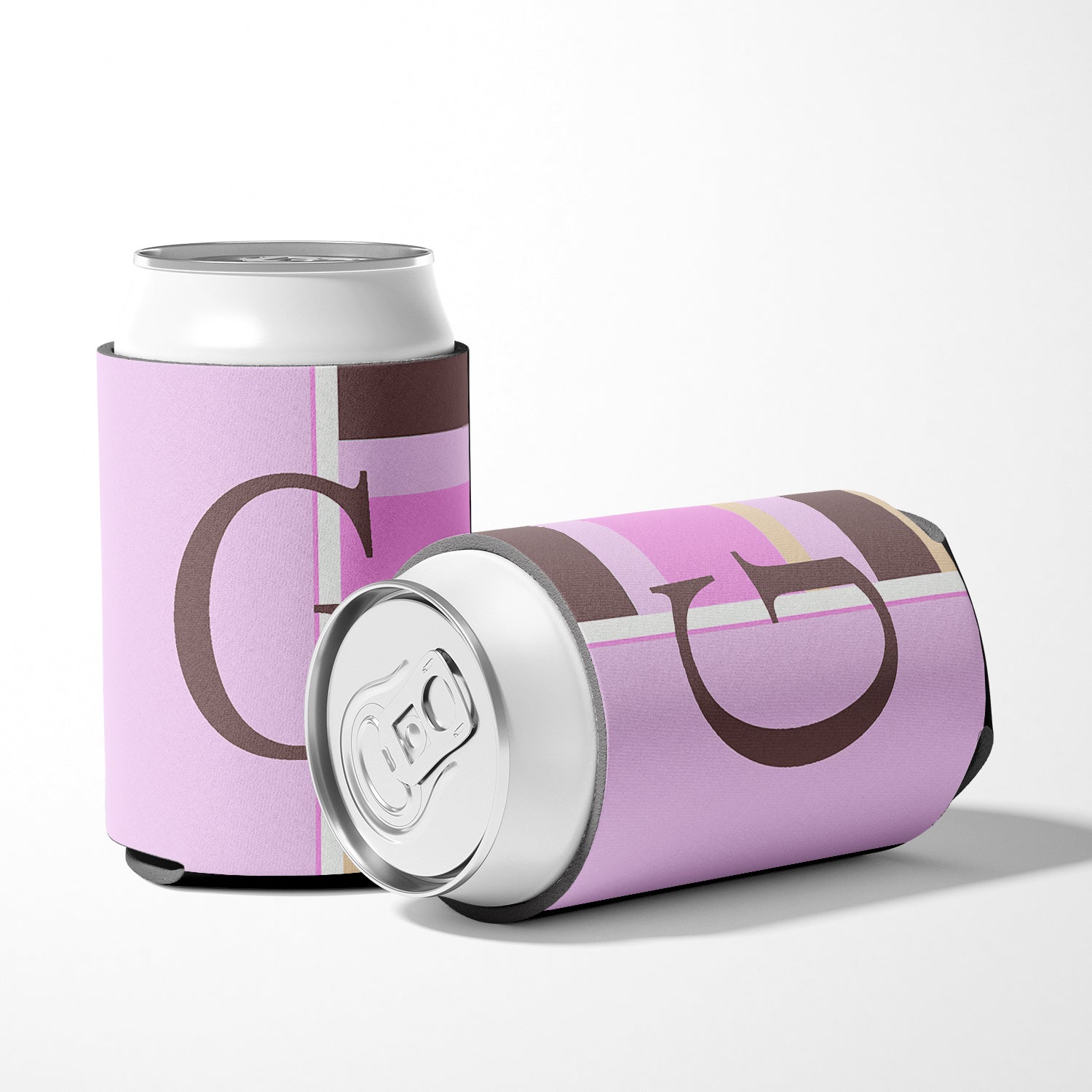Letter G Initial Monogram - Pink Stripes Can or Bottle Beverage Insulator Hugger.