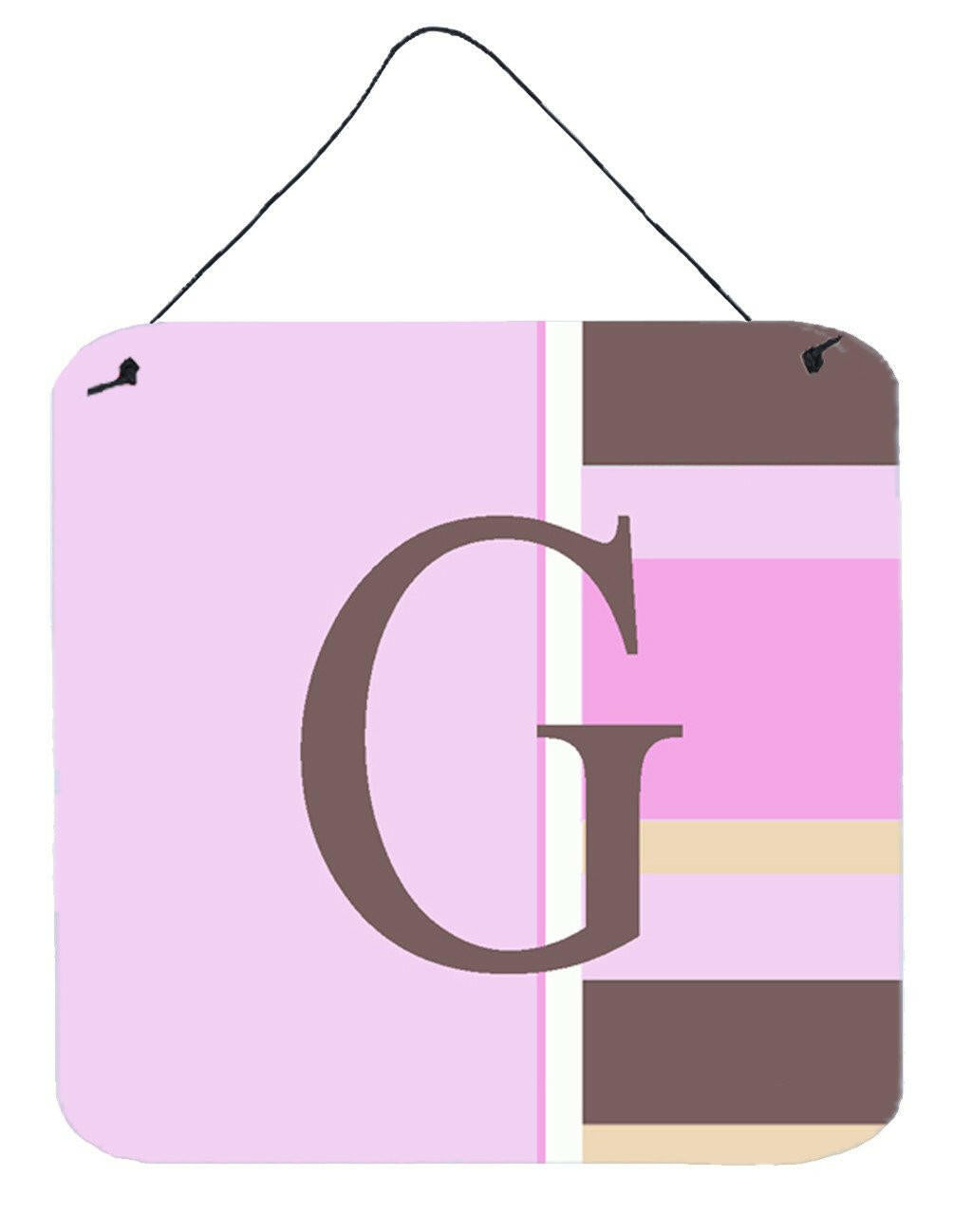 Letter G Initial Monogram - Pink Stripes Wall or Door Hanging Prints by Caroline's Treasures
