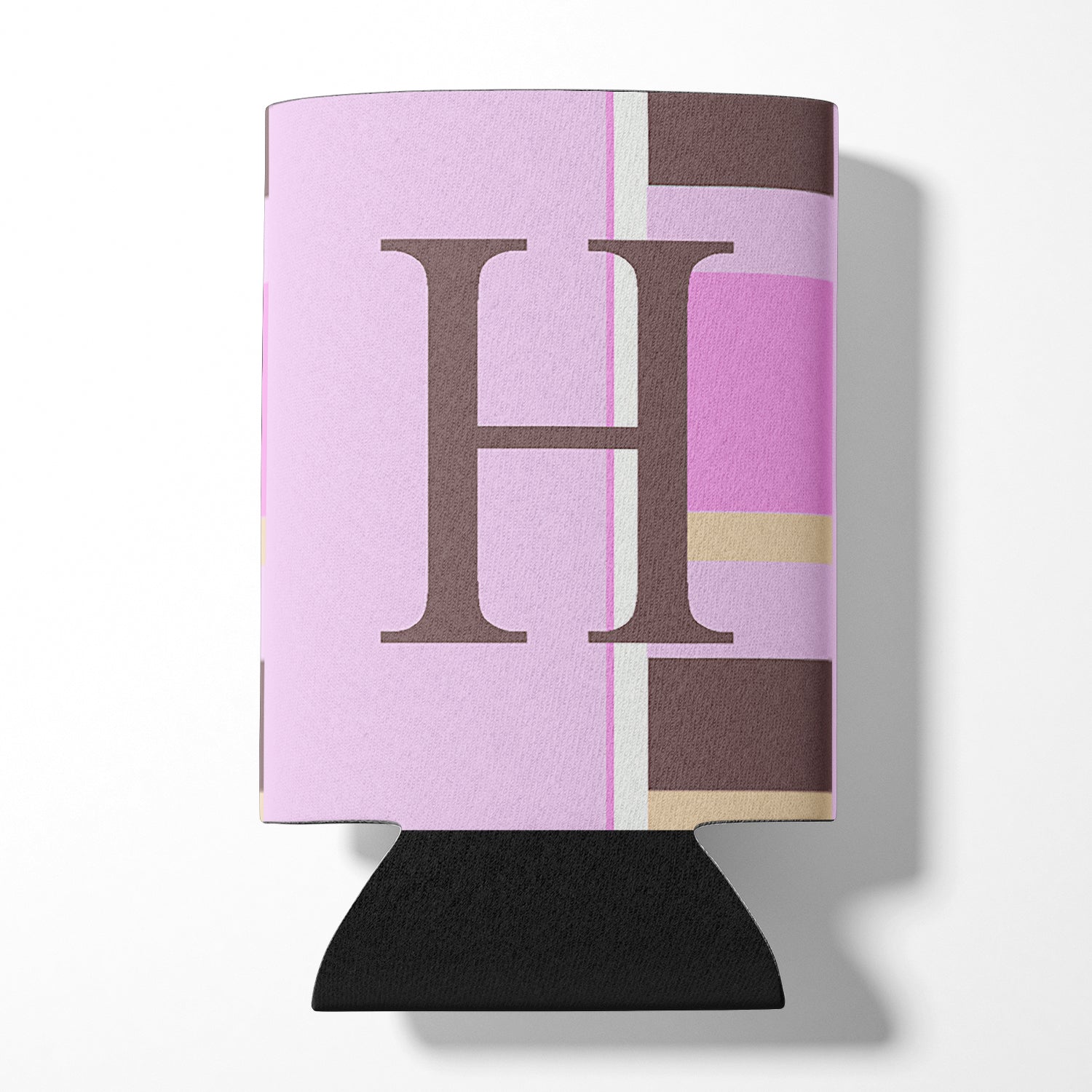 Letter H Initial Monogram - Pink Stripes Can or Bottle Beverage Insulator Hugger