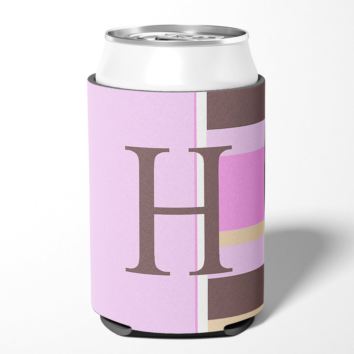 Letter H Initial Monogram - Pink Stripes Can or Bottle Beverage Insulator Hugger.