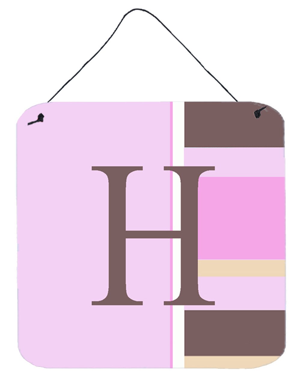 Letter H Initial Monogram - Pink Stripes Wall or Door Hanging Prints by Caroline&#39;s Treasures