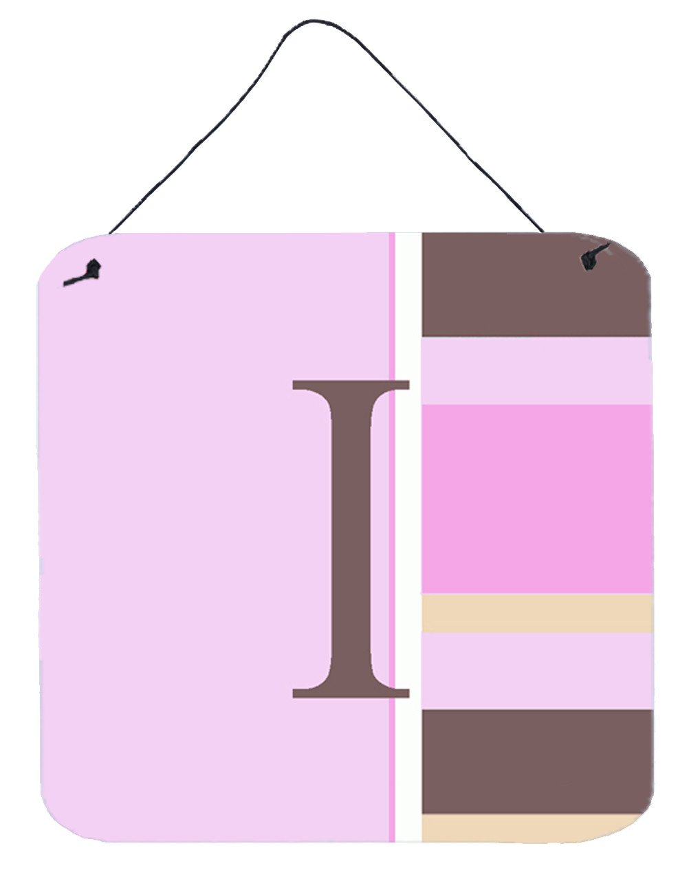 Letter I Initial Monogram - Pink Stripes Wall or Door Hanging Prints by Caroline's Treasures
