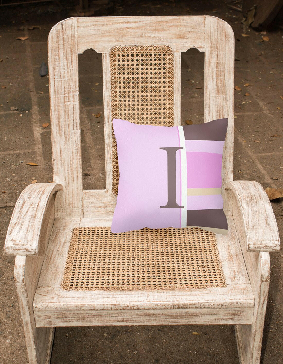 Letter I Initial Monogram - Pink Stripes Decorative   Canvas Fabric Pillow - the-store.com