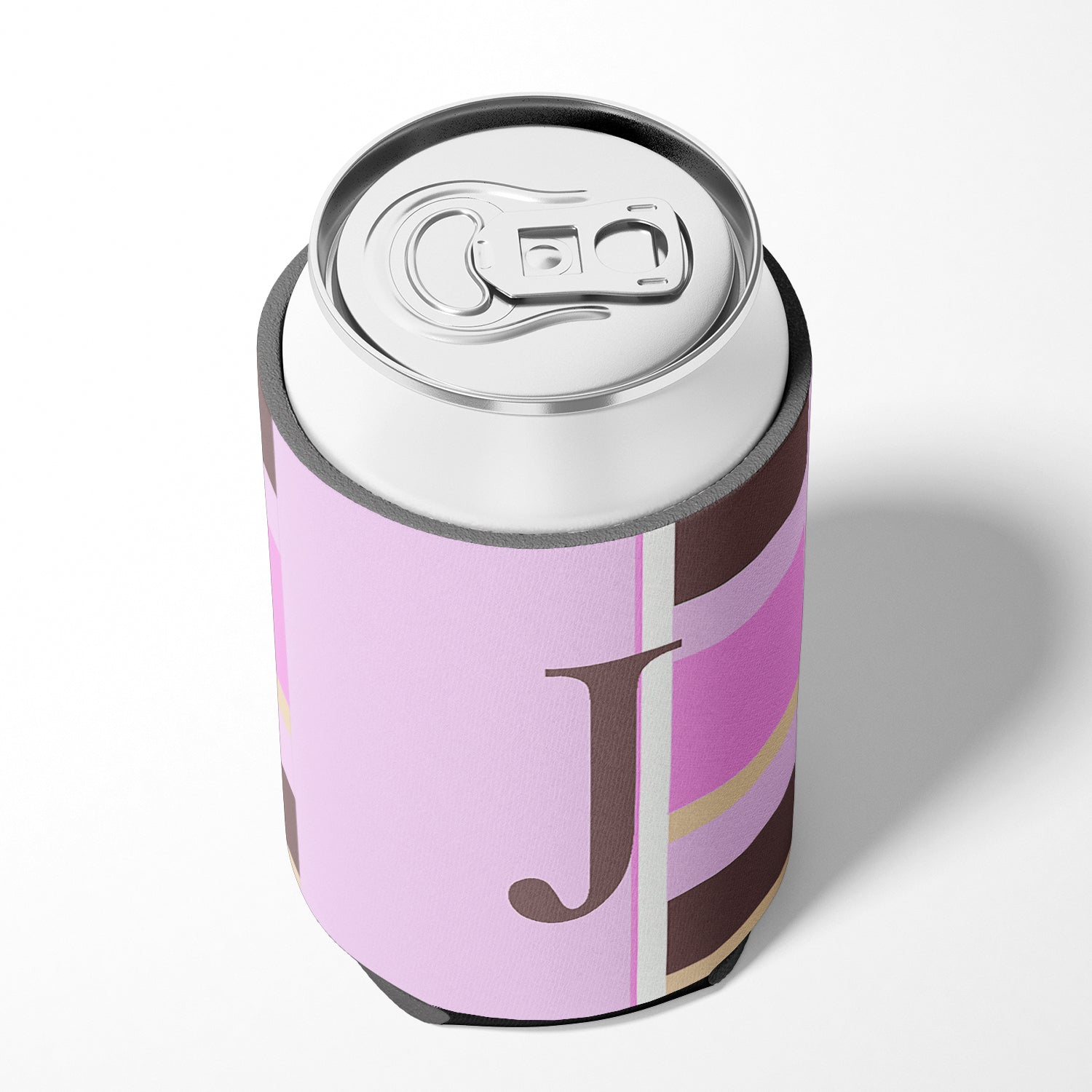 Letter J Initial Monogram - Pink Stripes Can or Bottle Beverage Insulator Hugger.