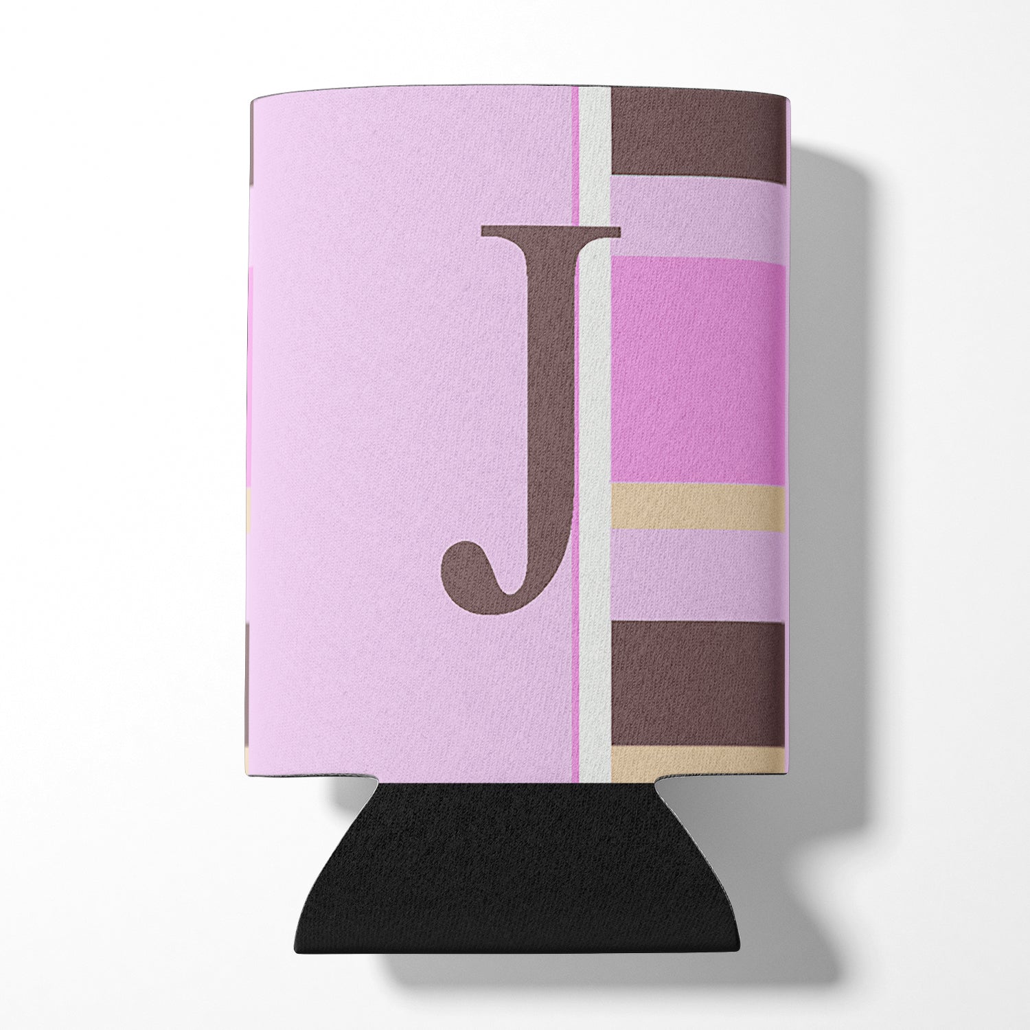 Letter J Initial Monogram - Pink Stripes Can or Bottle Beverage Insulator Hugger