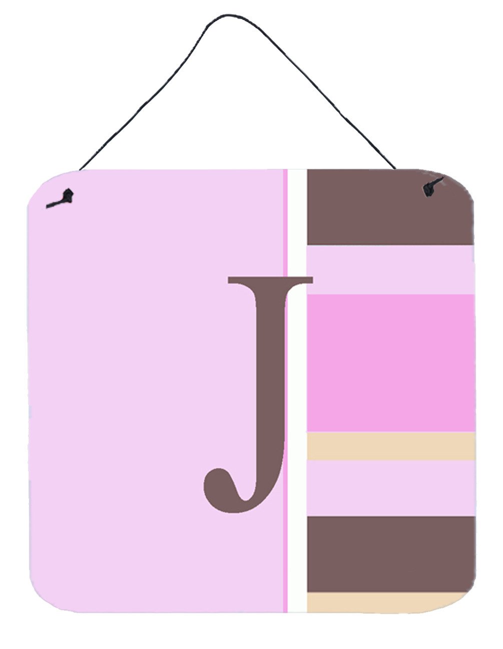 Letter J Initial Monogram - Pink Stripes Wall or Door Hanging Prints by Caroline&#39;s Treasures