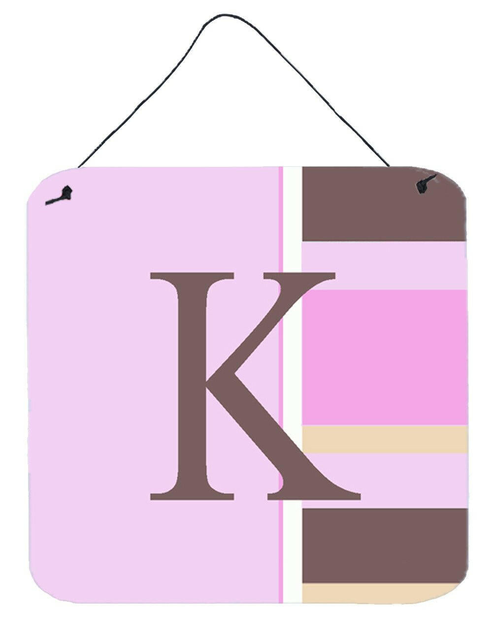 Letter K Initial Monogram - Pink Stripes Wall or Door Hanging Prints by Caroline&#39;s Treasures