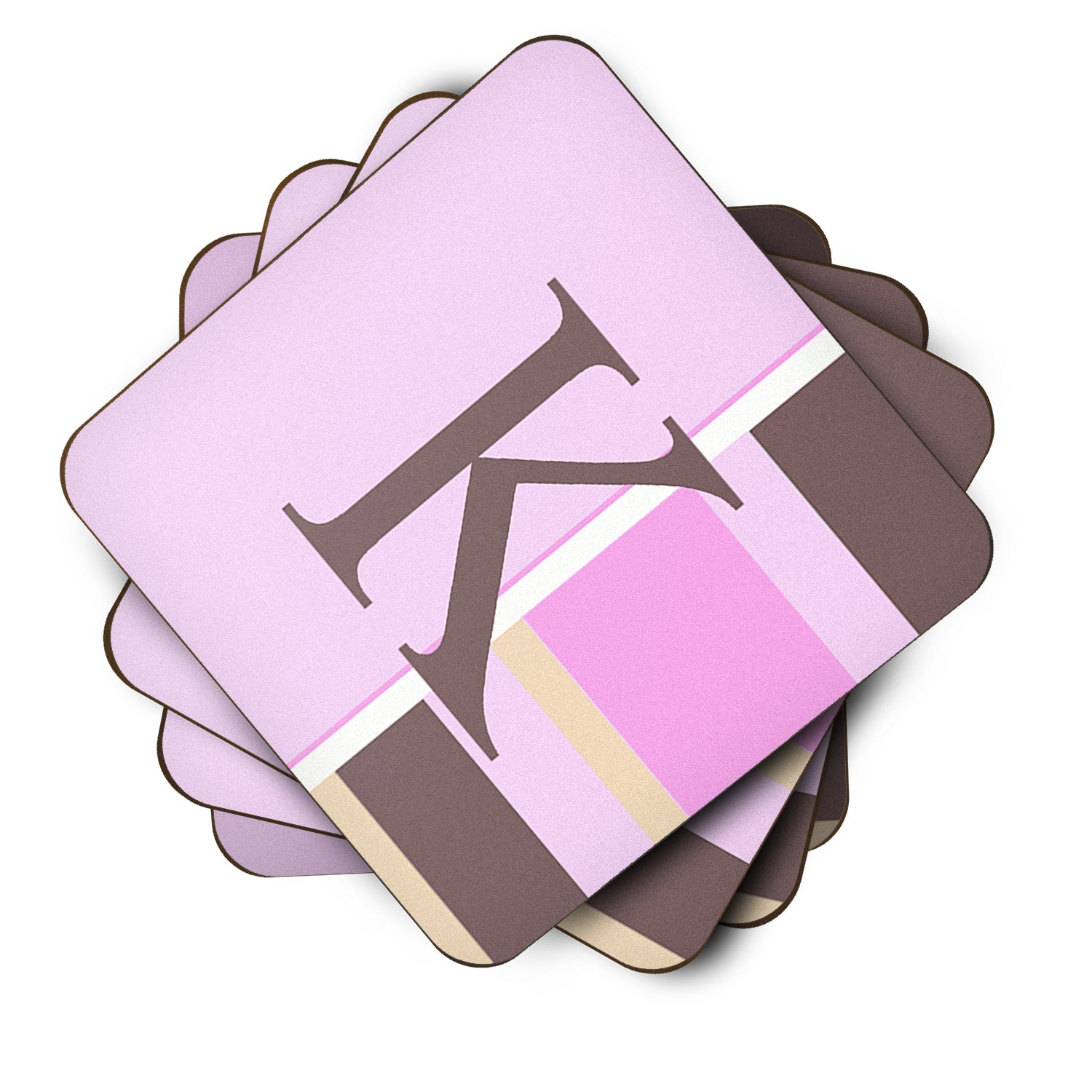 Set of 4 Monogram - Pink Stripes Foam Coasters Initial Letter K - the-store.com