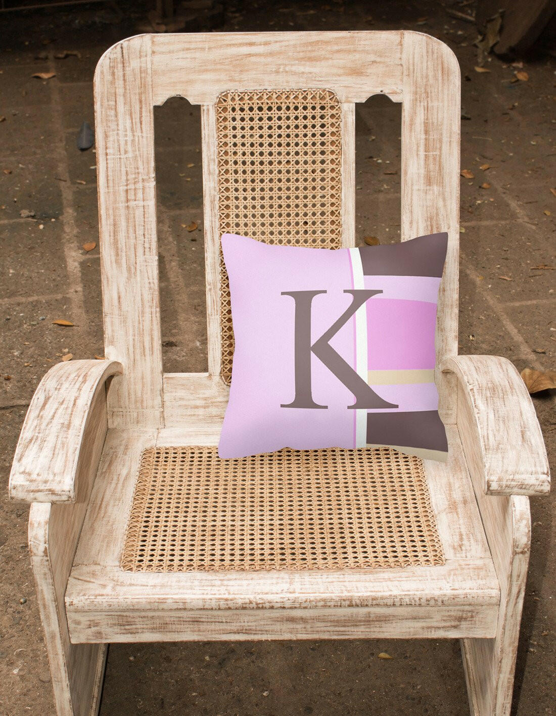 Letter K Initial Monogram - Pink Stripes Decorative   Canvas Fabric Pillow - the-store.com
