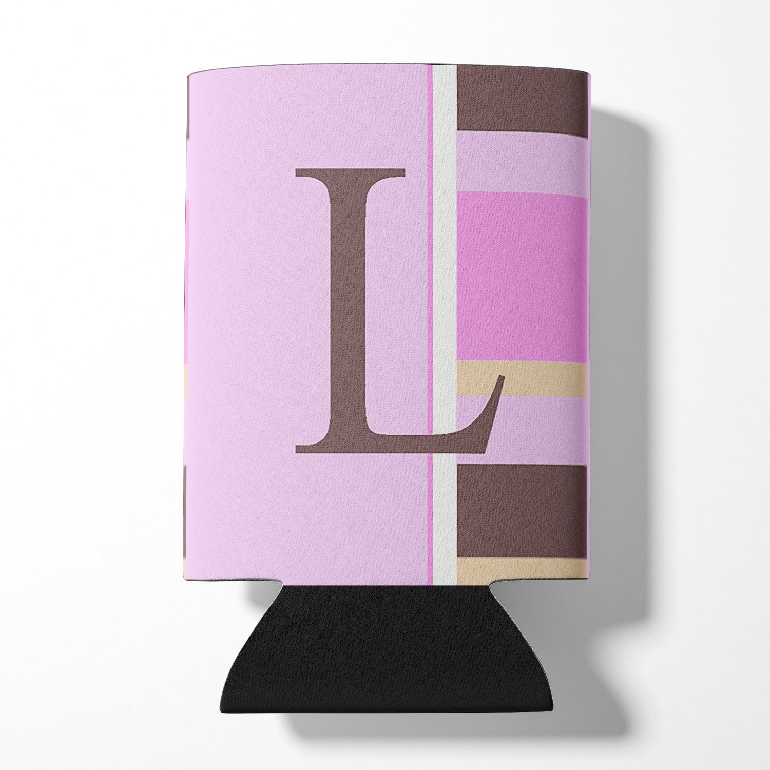 Letter L Initial Monogram - Pink Stripes Can or Bottle Beverage Insulator Hugger.