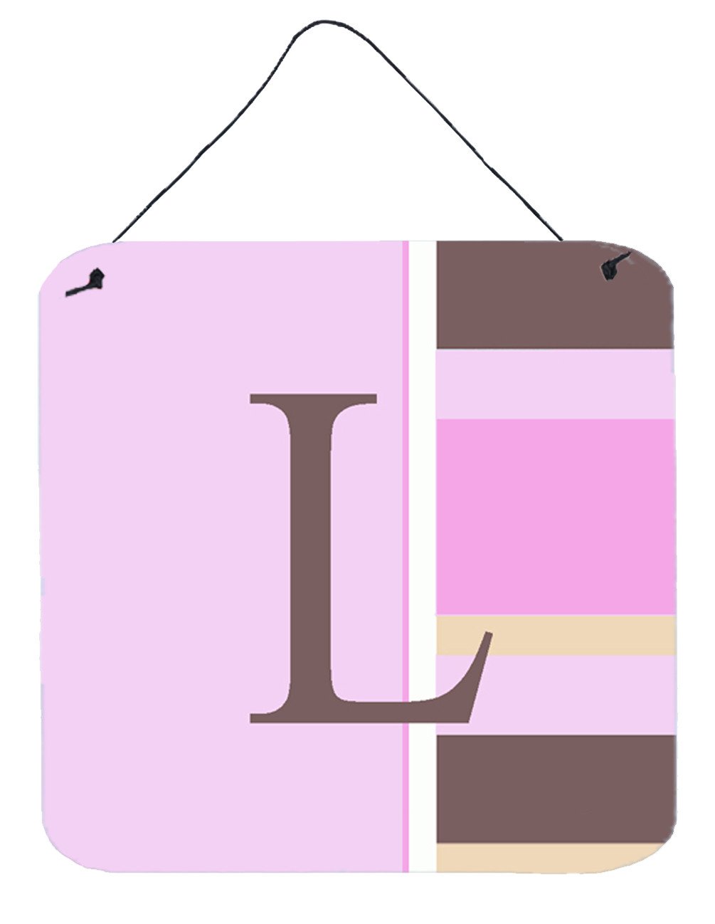 Letter L Initial Monogram - Pink Stripes Wall or Door Hanging Prints by Caroline&#39;s Treasures