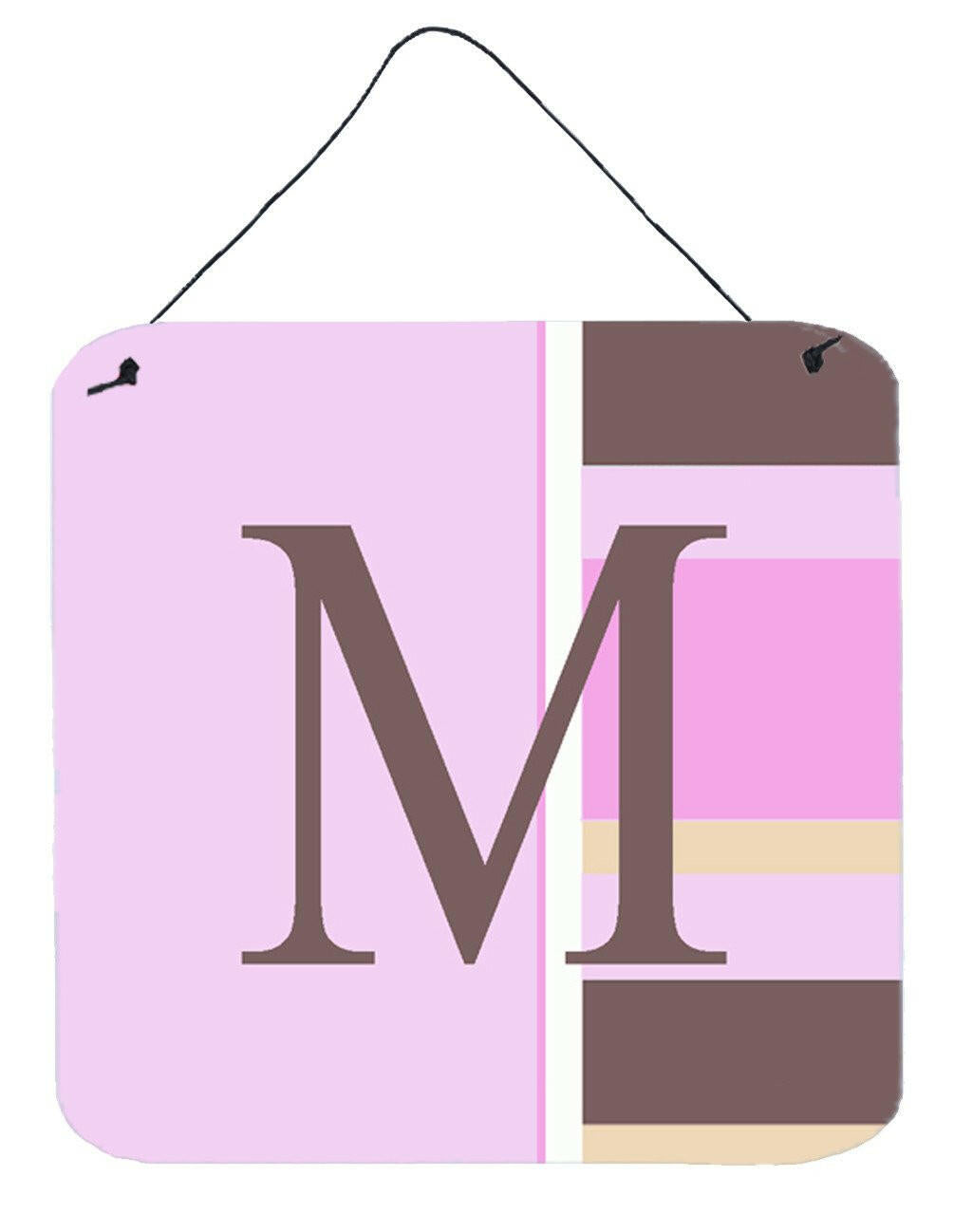Letter M Initial Monogram - Pink Stripes Wall or Door Hanging Prints by Caroline&#39;s Treasures