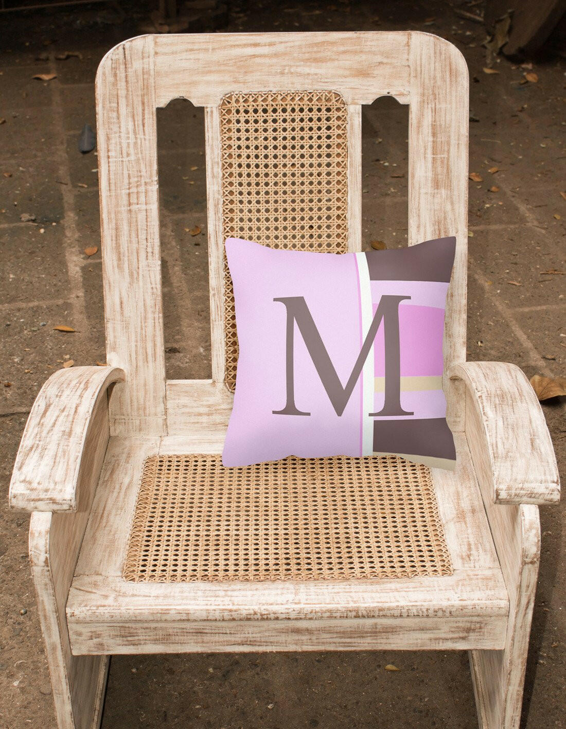 Letter M Initial Monogram - Pink Stripes Decorative   Canvas Fabric Pillow - the-store.com