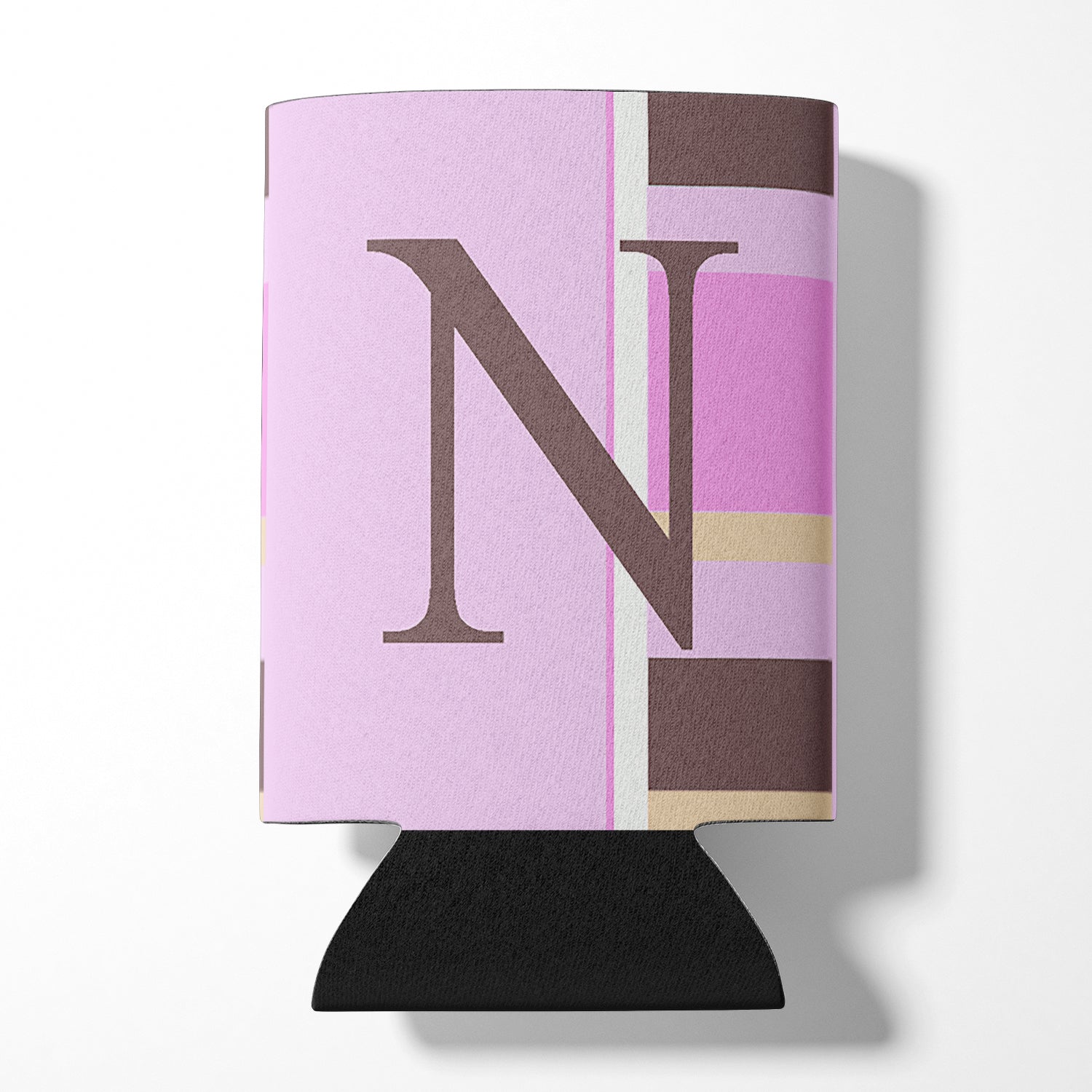 Letter N Initial Monogram - Pink Stripes Can or Bottle Beverage Insulator Hugger