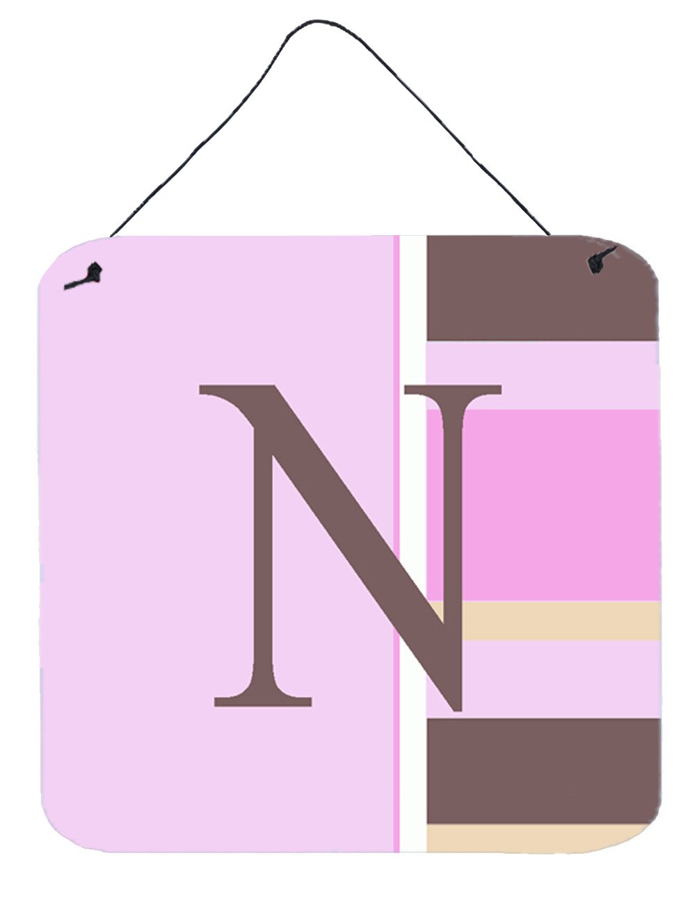 Letter N Initial Monogram - Pink Stripes Wall or Door Hanging Prints by Caroline&#39;s Treasures