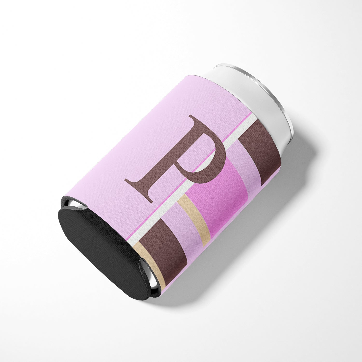 Letter P Initial Monogram - Pink Stripes Can or Bottle Beverage Insulator Hugger