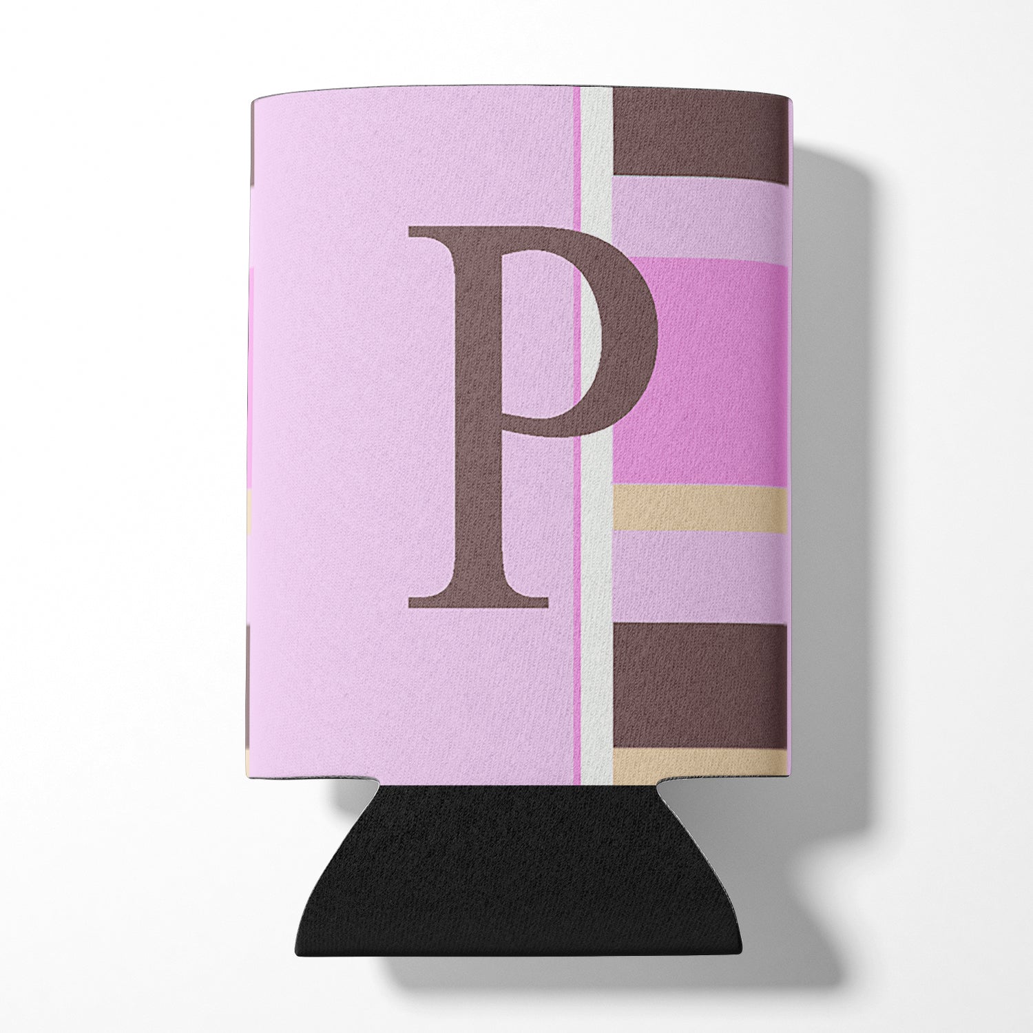 Letter P Initial Monogram - Pink Stripes Can or Bottle Beverage Insulator Hugger.