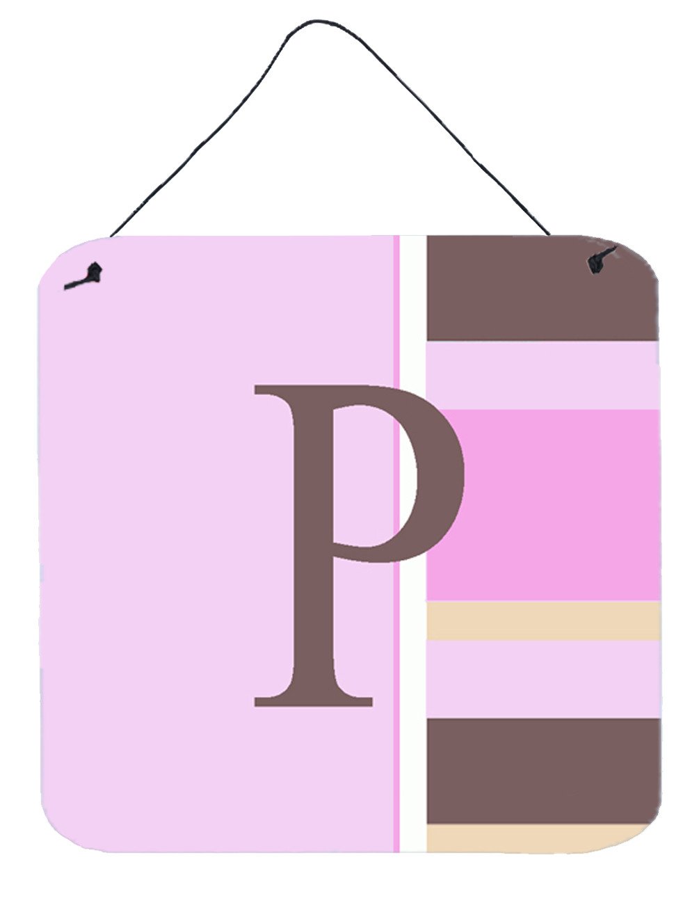Letter P Initial Monogram - Pink Stripes Wall or Door Hanging Prints by Caroline&#39;s Treasures