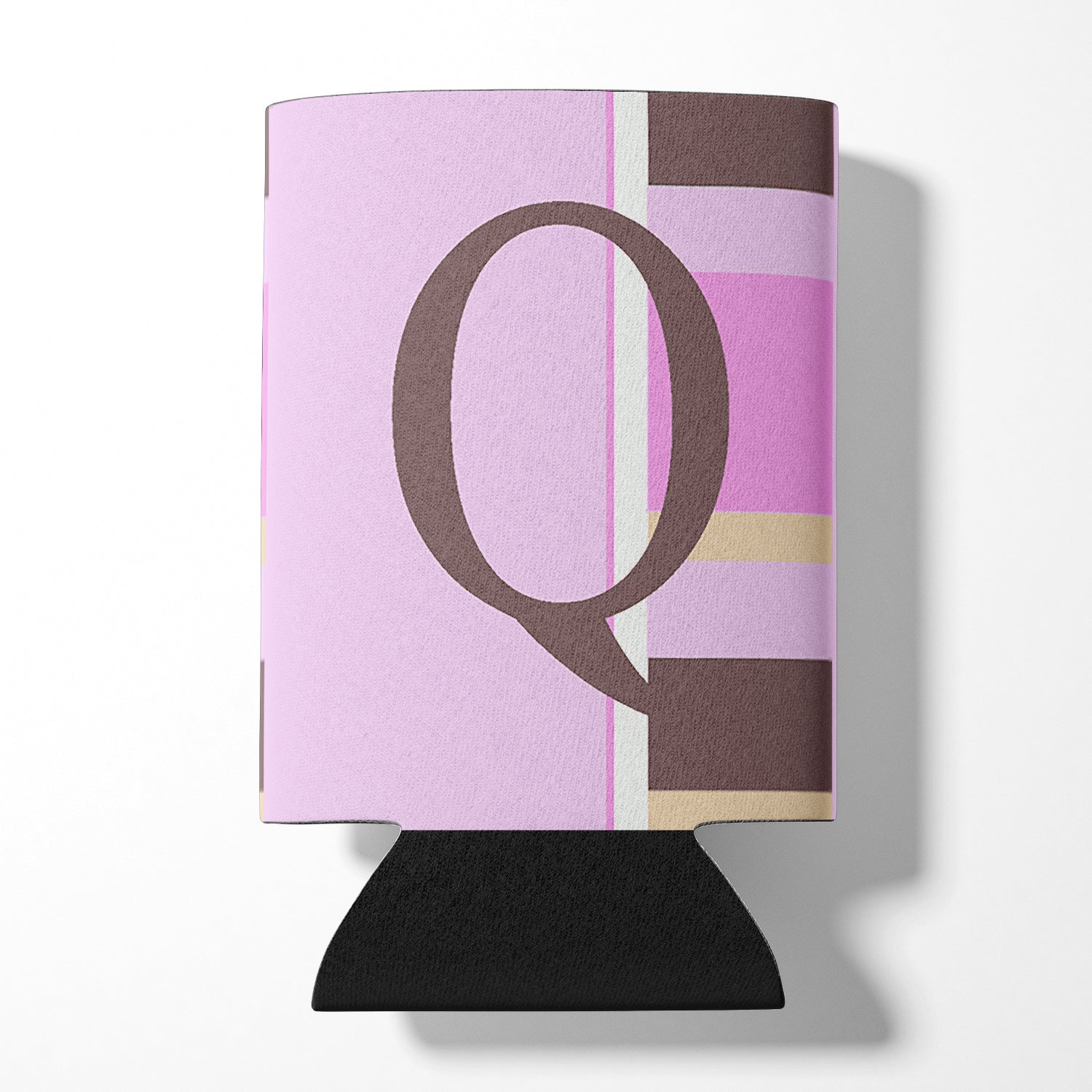 Letter Q Initial Monogram - Pink Stripes Can or Bottle Beverage Insulator Hugger