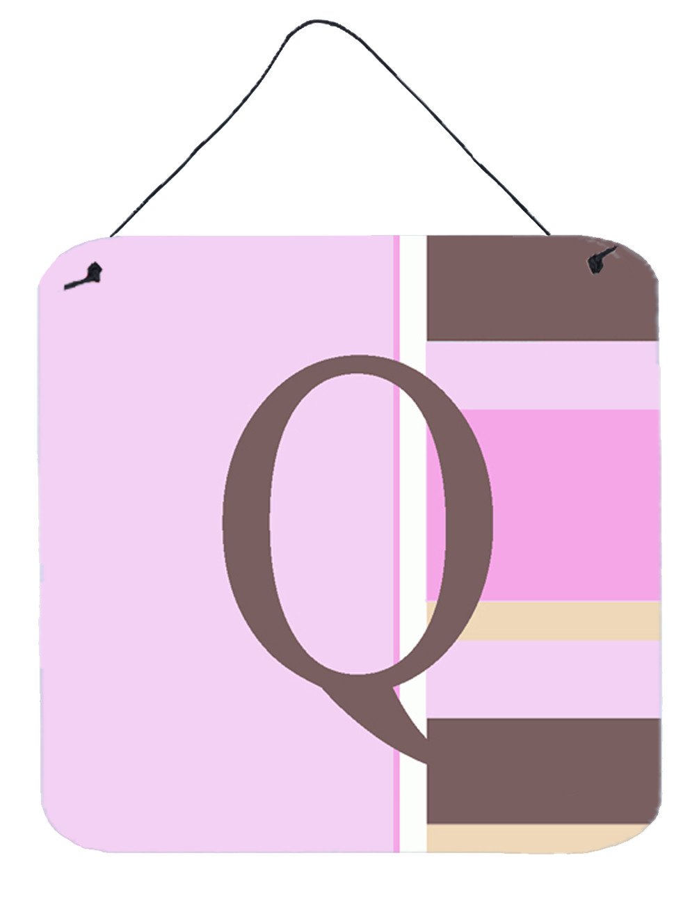 Letter Q Initial Monogram - Pink Stripes Wall or Door Hanging Prints by Caroline&#39;s Treasures