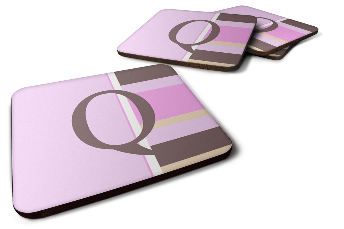 Set of 4 Monogram - Pink Stripes Foam Coasters Initial Letter Q - the-store.com
