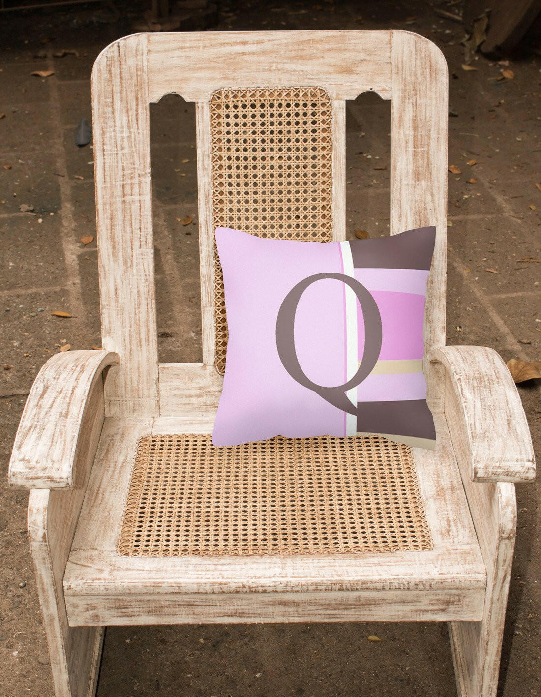 Letter Q Initial Monogram - Pink Stripes Decorative   Canvas Fabric Pillow - the-store.com