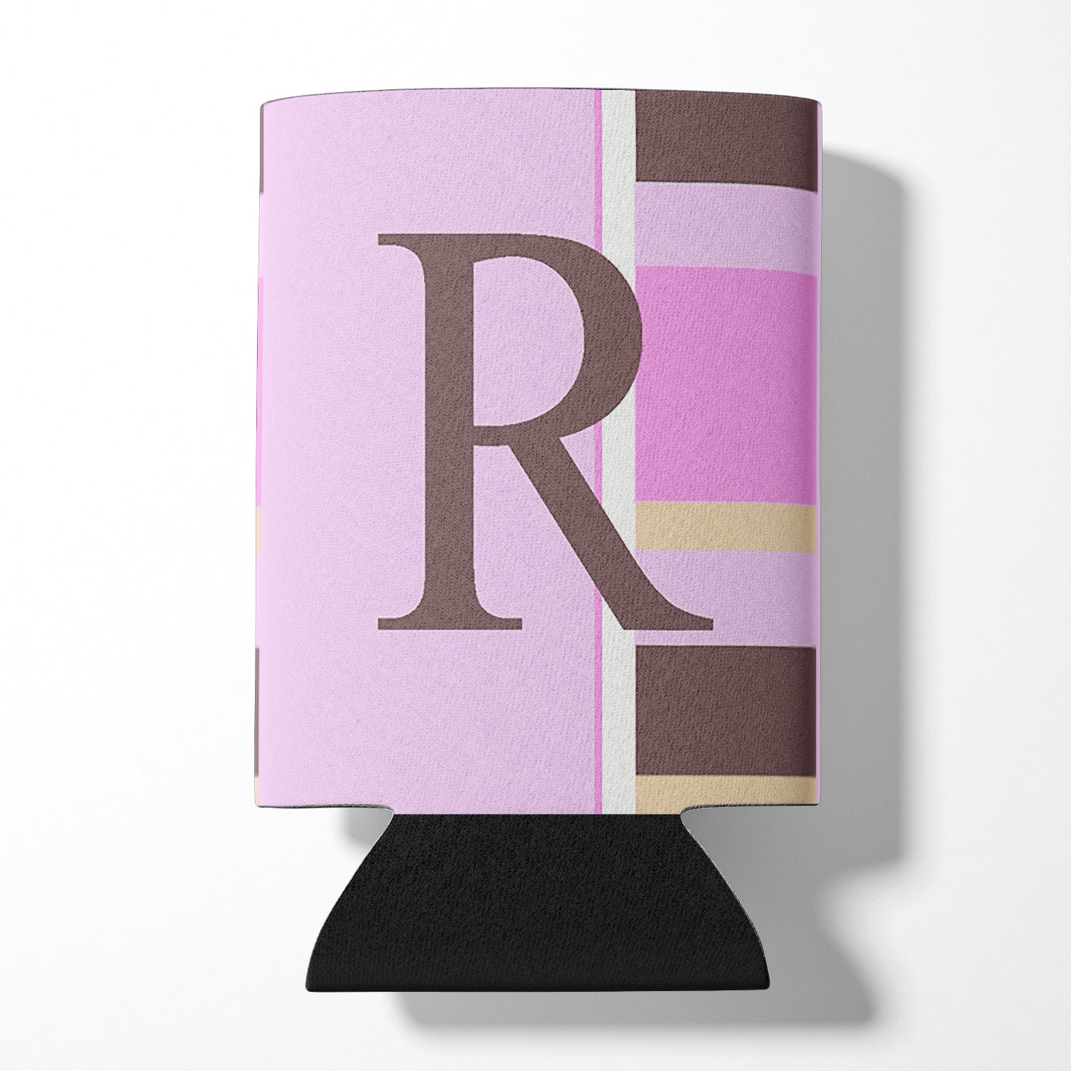 Letter R Initial Monogram - Pink Stripes Can or Bottle Beverage Insulator Hugger.