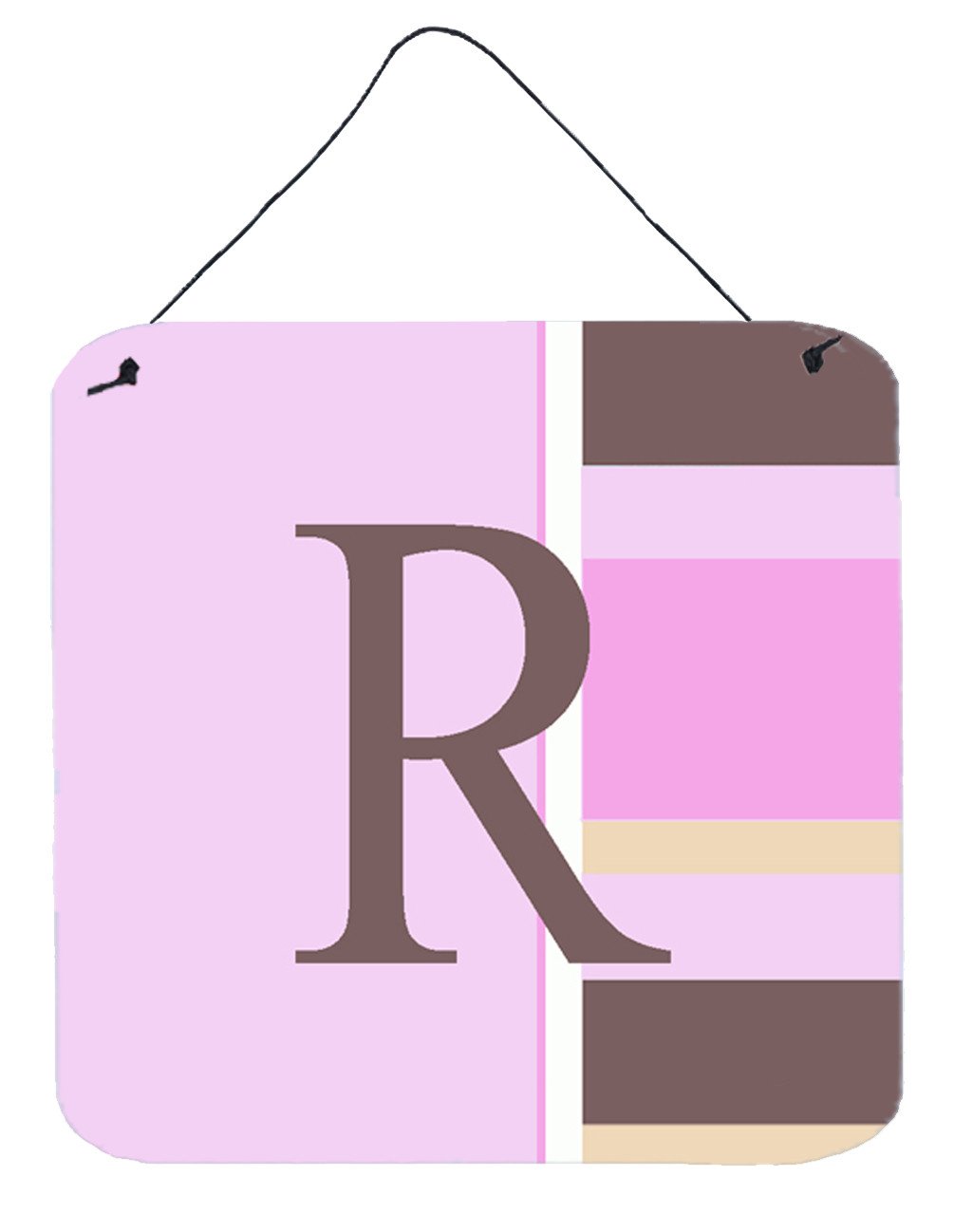 Letter R Initial Monogram - Pink Stripes Wall or Door Hanging Prints by Caroline&#39;s Treasures