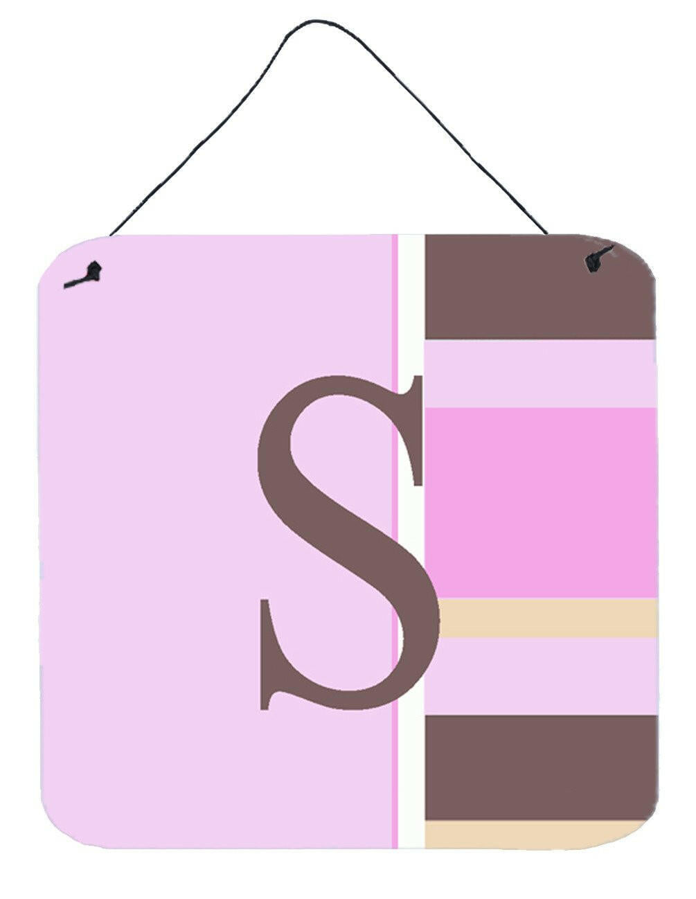 Letter S Initial Monogram - Pink Stripes Wall or Door Hanging Prints by Caroline&#39;s Treasures