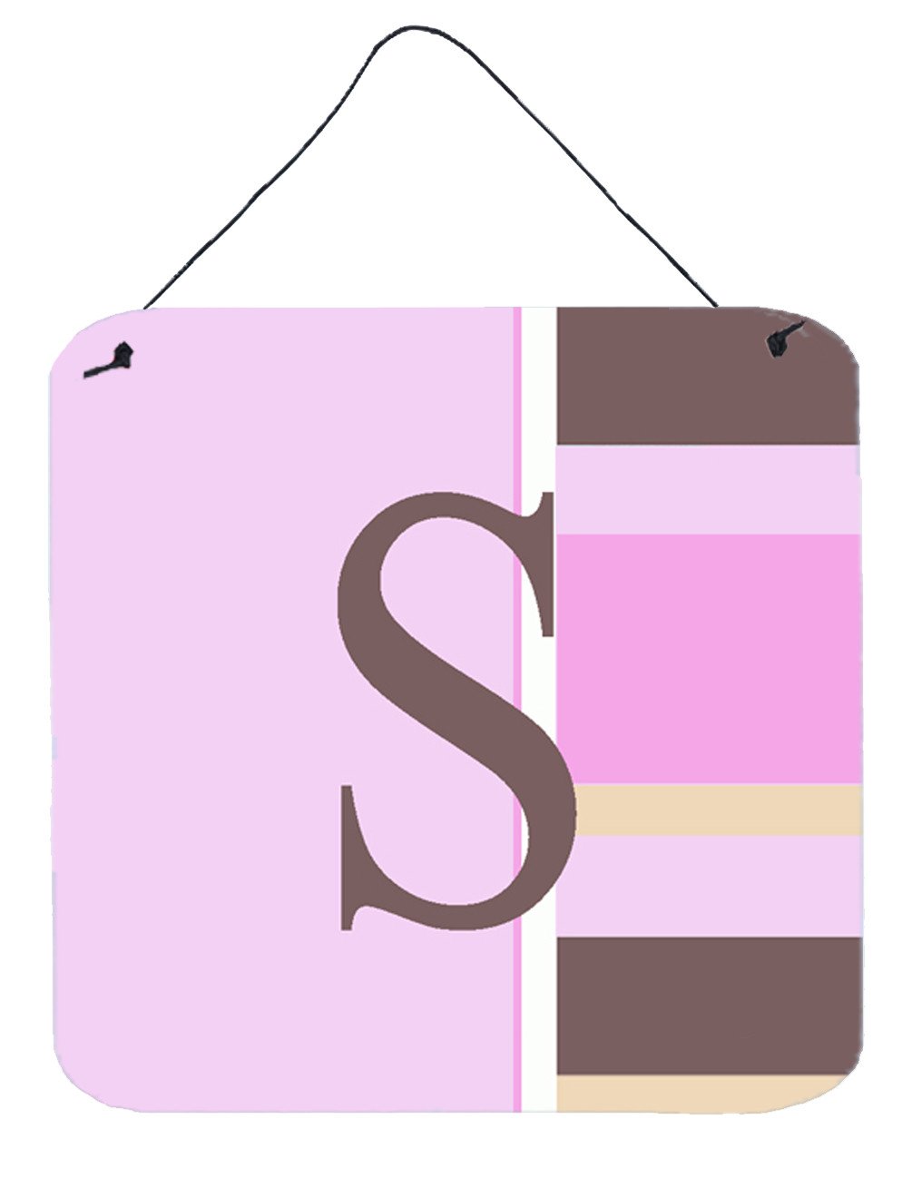 Letter S Initial Monogram - Pink Stripes Wall or Door Hanging Prints by Caroline's Treasures