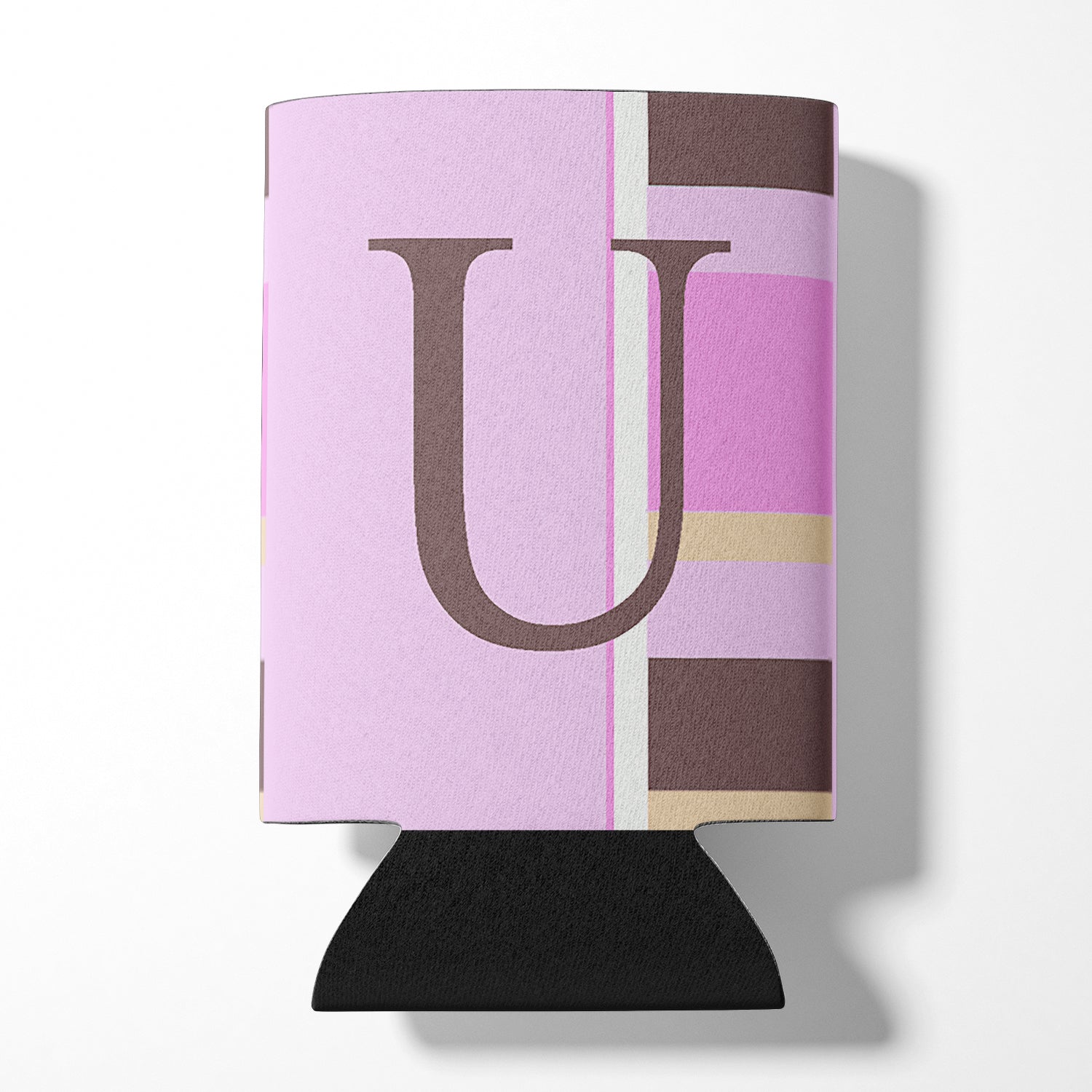 Lettre U Initial Monogram - Pink Stripes Can or Bottle Beverage Insulator Hugger