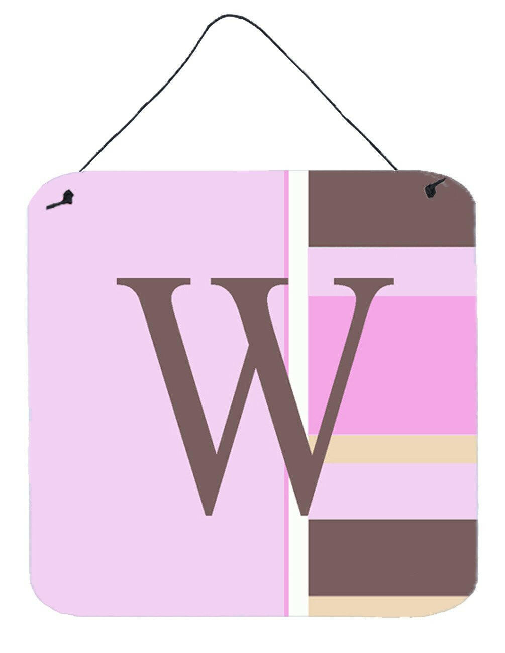 Letter W Initial Monogram - Pink Stripes Wall or Door Hanging Prints by Caroline&#39;s Treasures