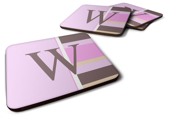 Set of 4 Monogram - Pink Stripes Foam Coasters Initial Letter W - the-store.com