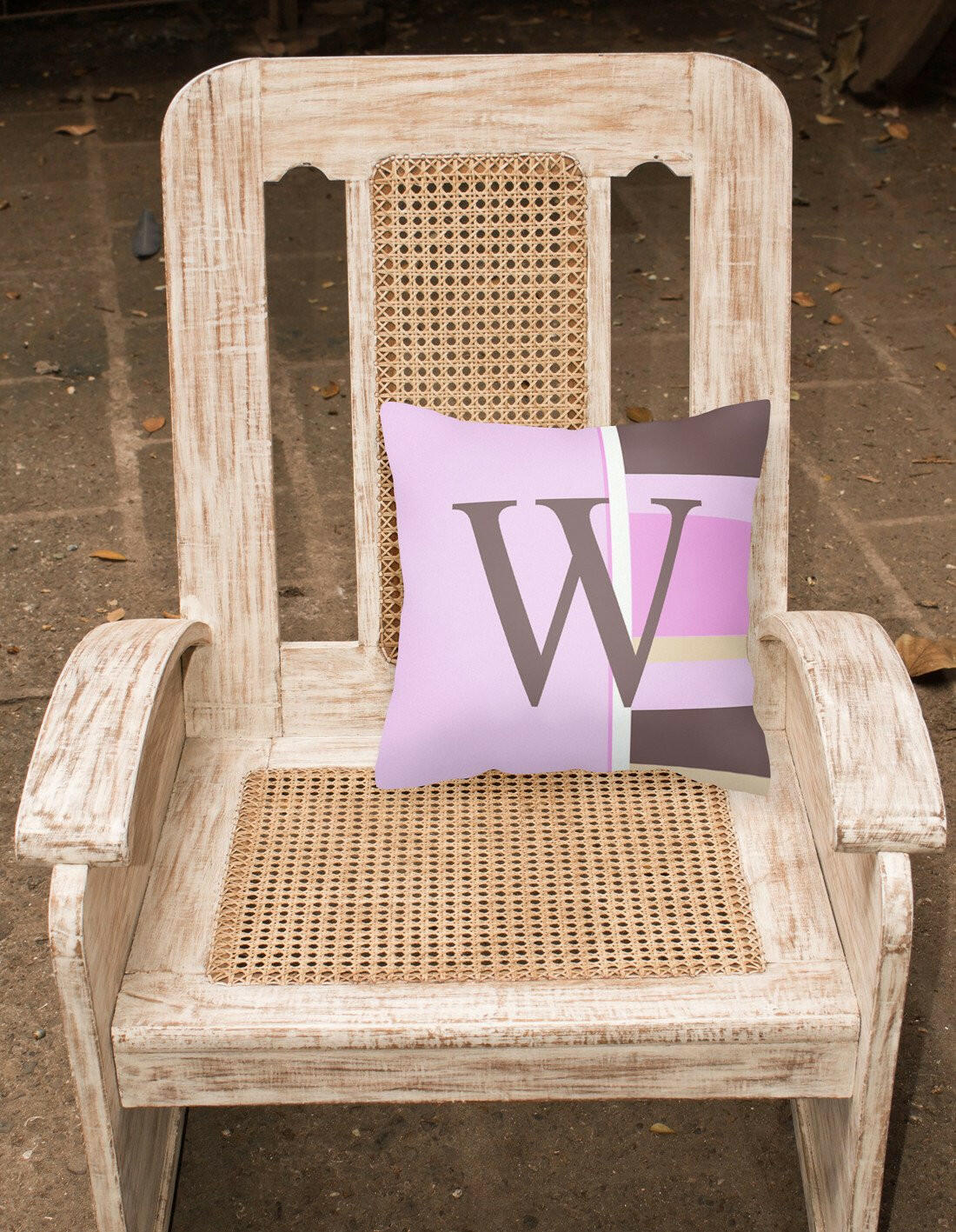 Letter W Initial Monogram - Pink Stripes Decorative   Canvas Fabric Pillow - the-store.com