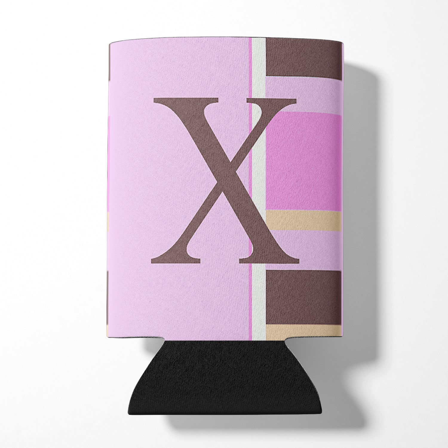 Letter X Initial Monogram - Pink Stripes Can or Bottle Beverage Insulator Hugger.