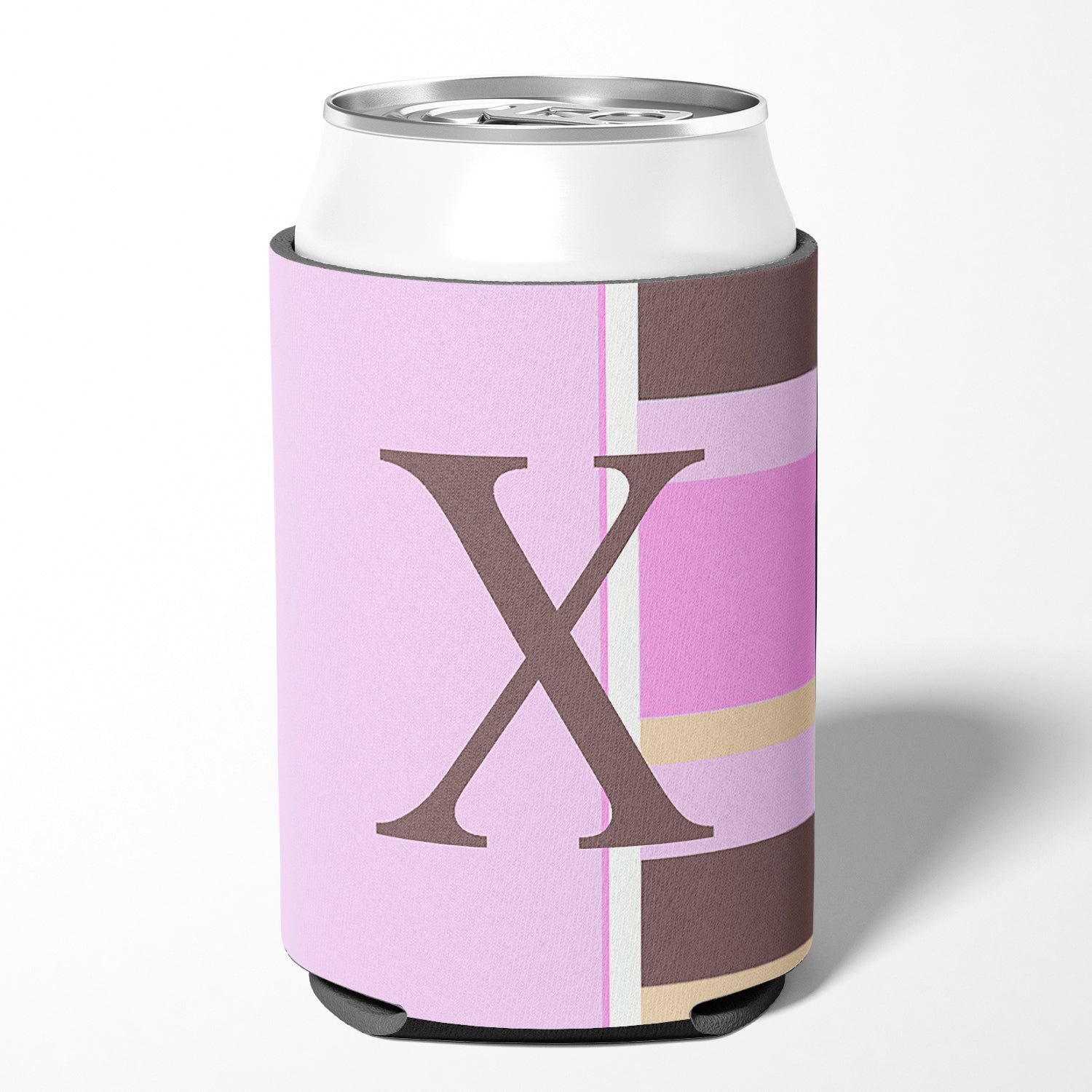 Letter X Initial Monogram - Pink Stripes Can or Bottle Beverage Insulator Hugger