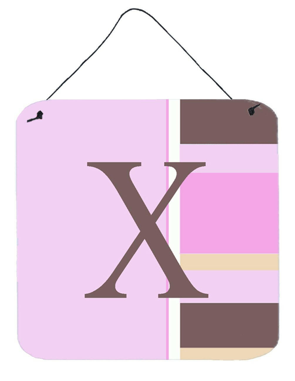Letter X Initial Monogram - Pink Stripes Wall or Door Hanging Prints by Caroline&#39;s Treasures