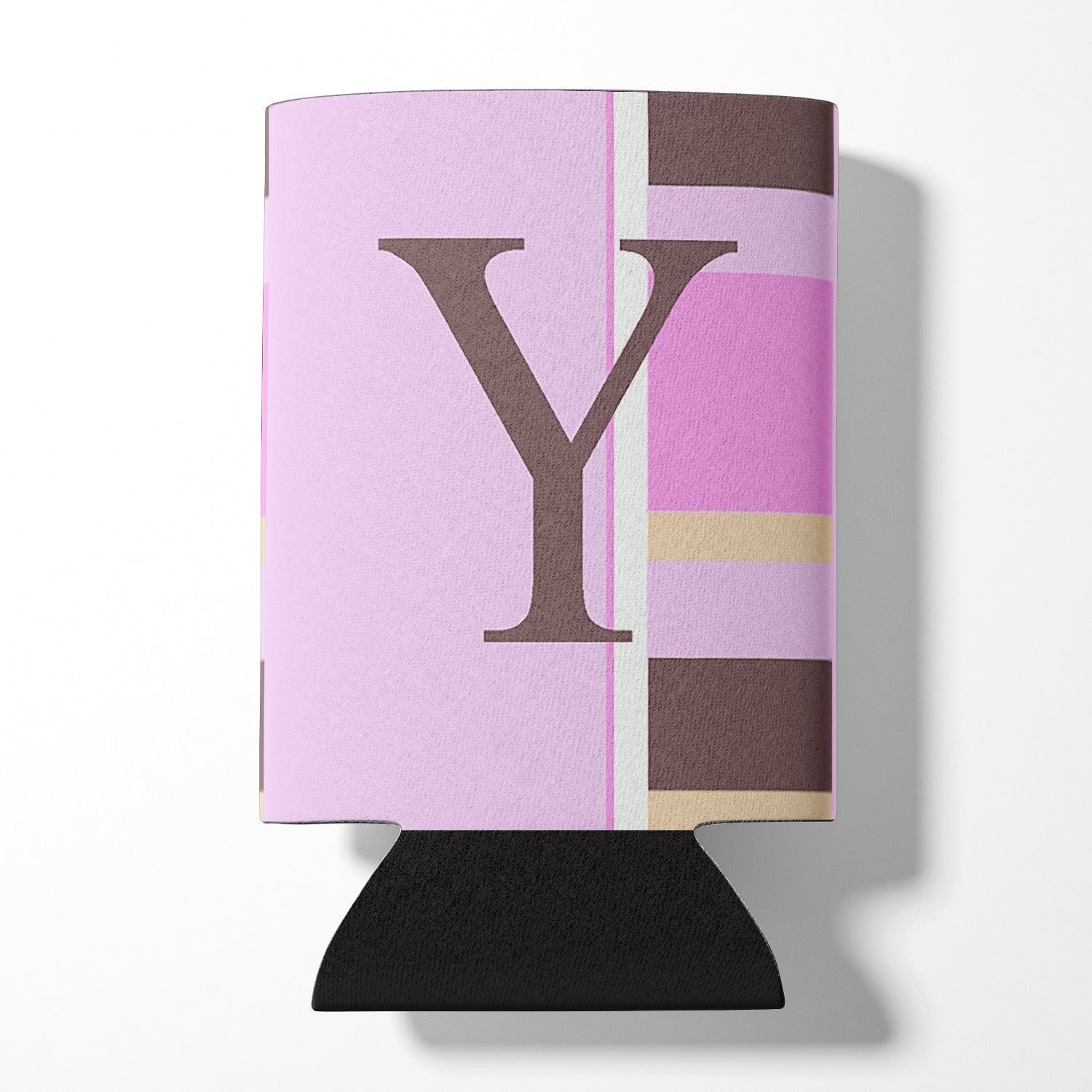 Letter Y Initial Monogram - Pink Stripes Can or Bottle Beverage Insulator Hugger.