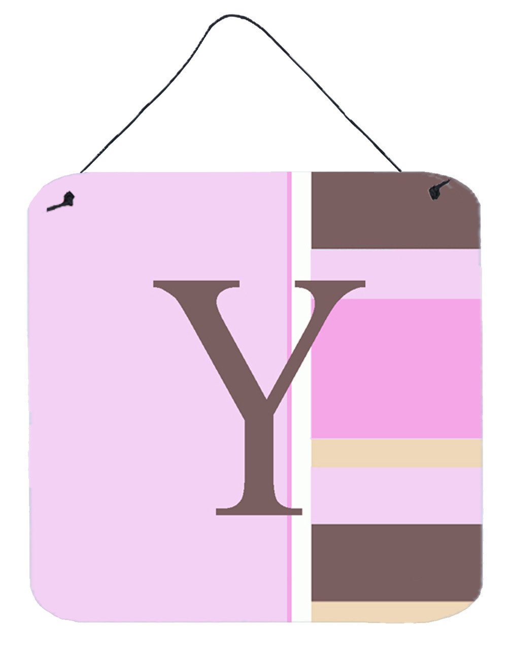 Letter Y Initial Monogram - Pink Stripes Wall or Door Hanging Prints by Caroline&#39;s Treasures