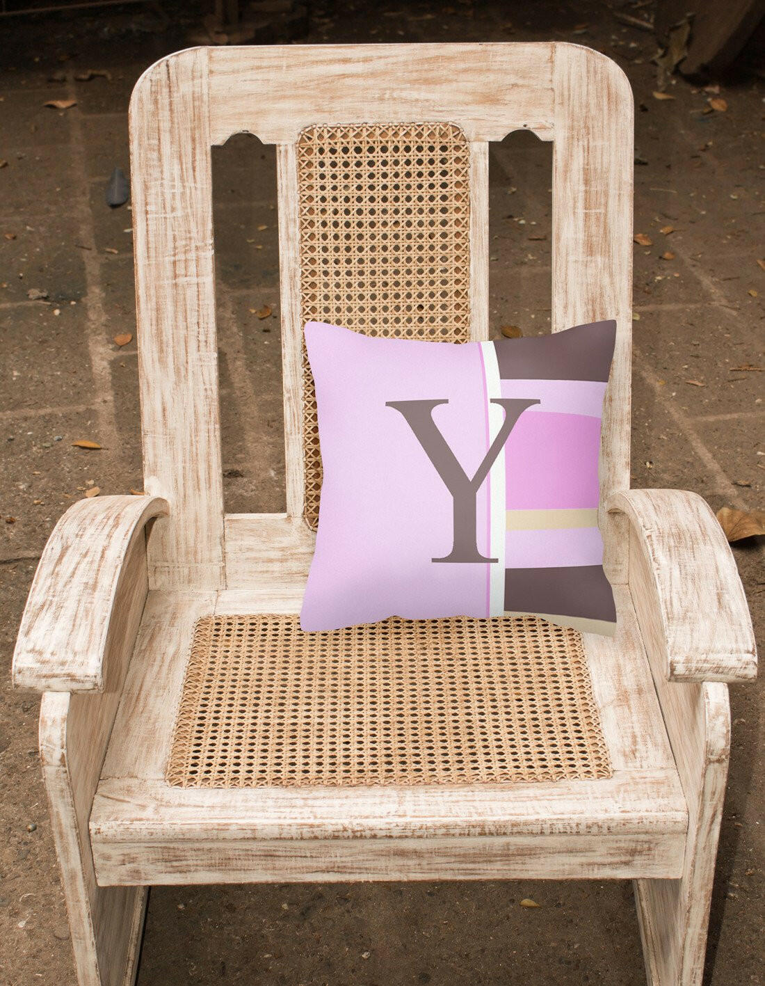 Letter Y Initial Monogram - Pink Stripes Decorative   Canvas Fabric Pillow - the-store.com
