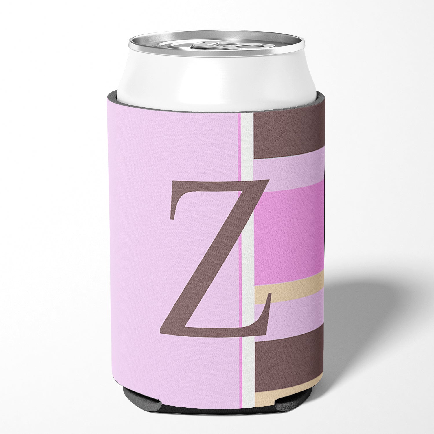 Letter Z Initial Monogram - Pink Stripes Can or Bottle Beverage Insulator Hugger.
