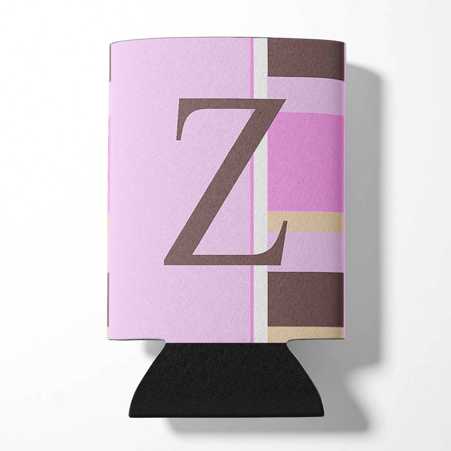 Letter Z Initial Monogram - Pink Stripes Can or Bottle Beverage Insulator Hugger.
