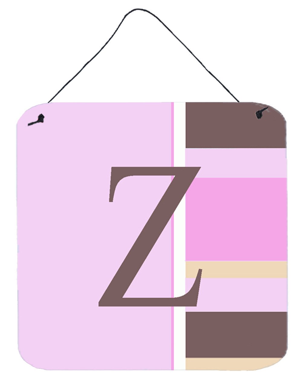 Letter Z Initial Monogram - Pink Stripes Wall or Door Hanging Prints by Caroline&#39;s Treasures